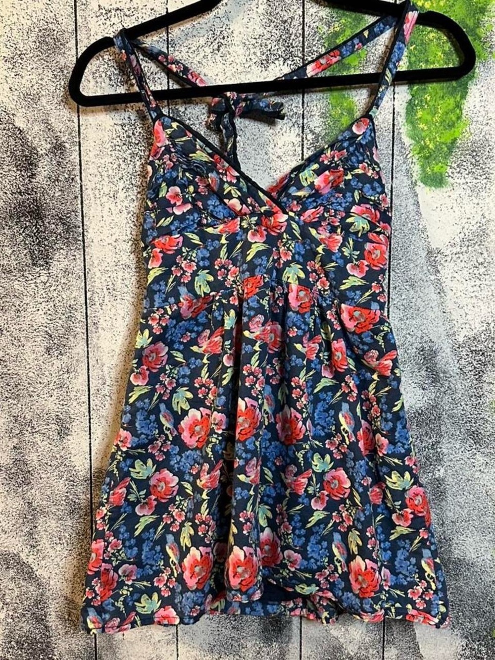 Floral Navy Sundress with Red & Pink Blooms